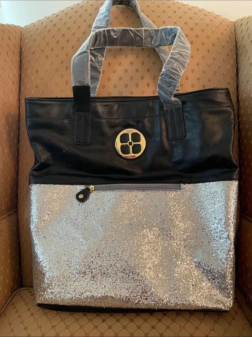 IMAN Black and Silver Glitter Tote